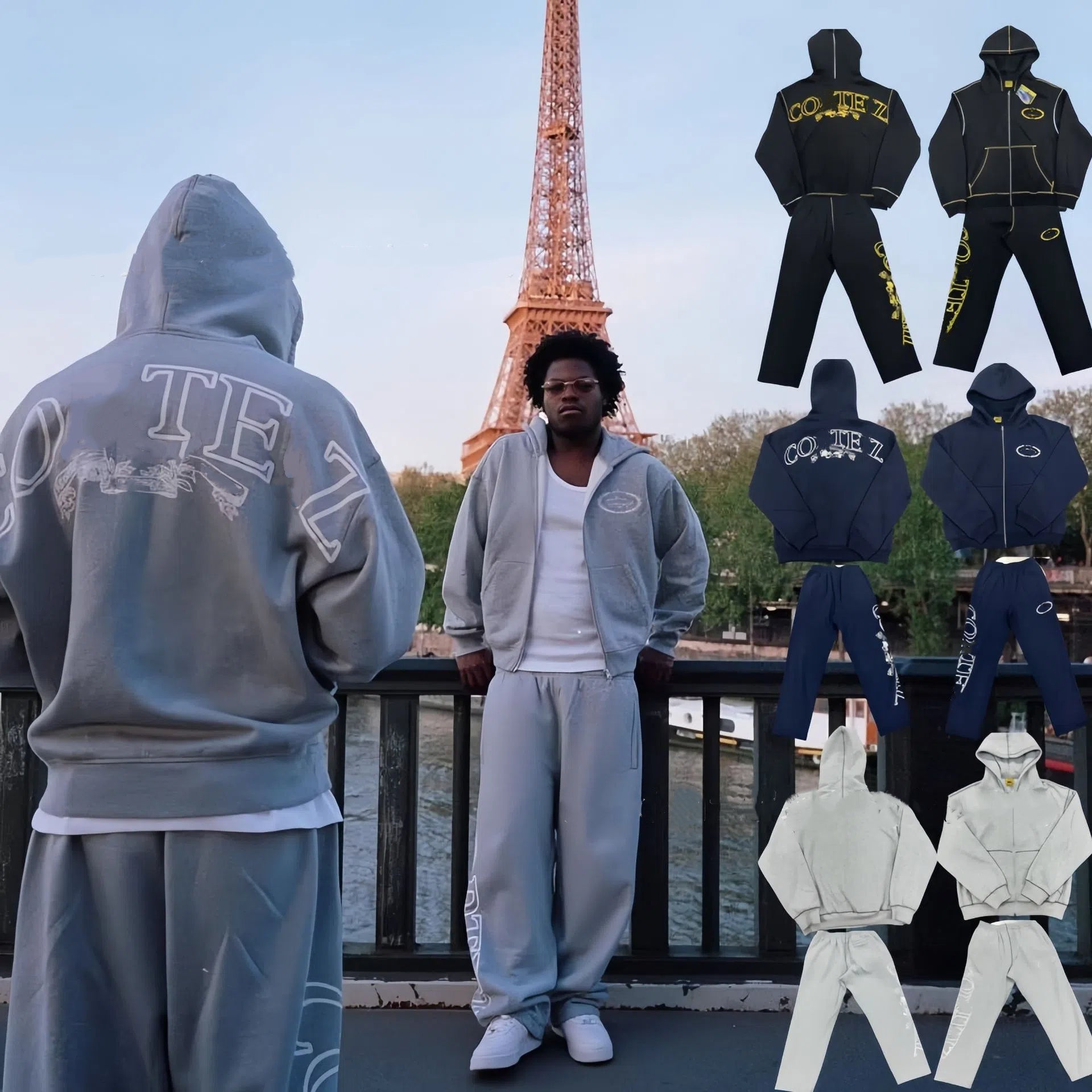 Men&#039;s Designer Tracksuit Oversized Letter Prints Hip Hop Loose Zipper Hoodies Pants Set Vintage Cotton Stand-Up Collar Streetwear