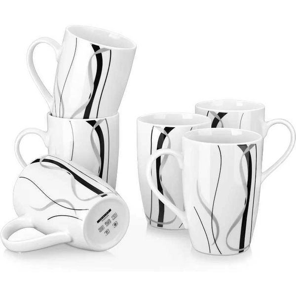 Large Coffee Mugs Set of 6 16 OZ Coffee Cups Set with Handle Floral Mug Sets Ceramic Cup Set Y240813