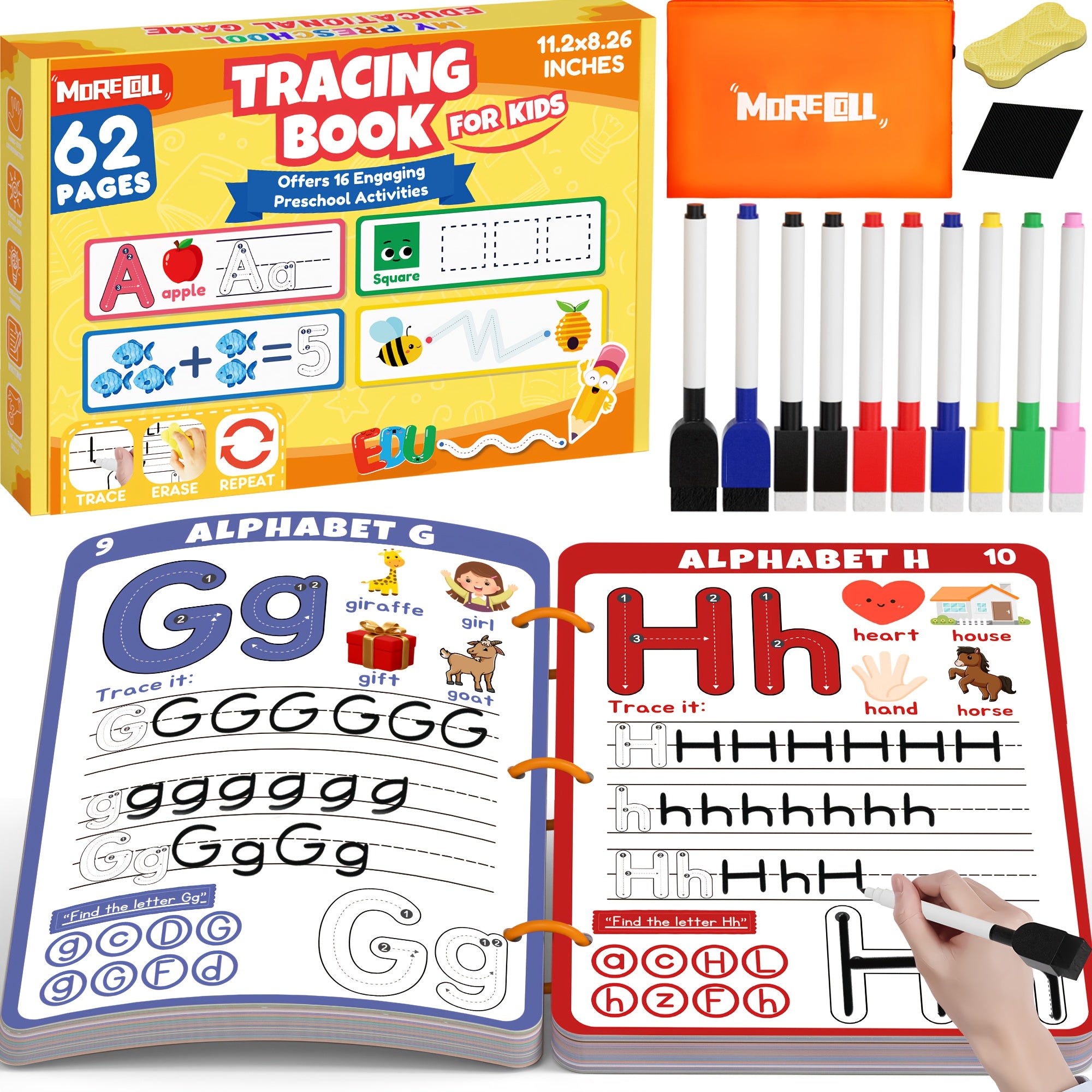 TEMU Preschool Learning Activities Educational Workbook, 62 Reusable Pages Pre Kindergarten Workbooks, Number Letter Tracing Books For Kids, Autism