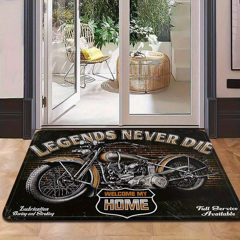 TEMU The Best Door Mat Vibrant Biker-themed Area Rug, Non-slip Floor Mat, Absorbent, Durable, Indoor Use, Black With Motorcycle Design, Kitchen,