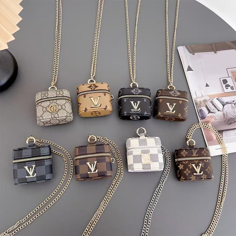 Luxury Leather Brand Airpods Case Designer Case For Apple Universal Wireless Headphone Leather Protective Earphone Case Anti Lost