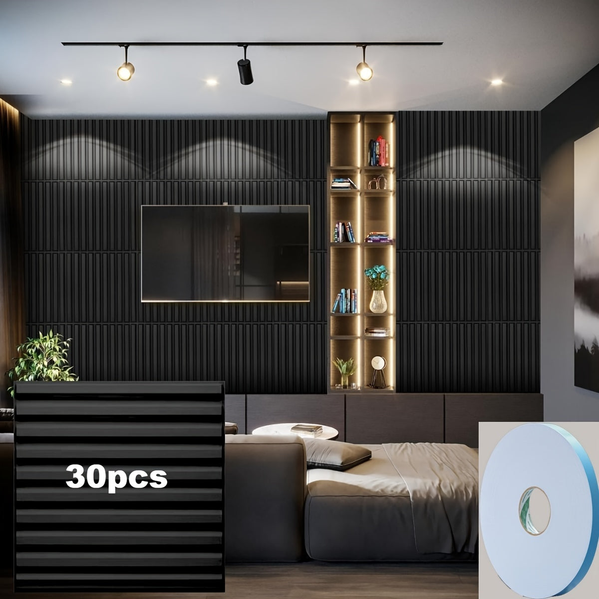 TEMU Striped Wall Panel With Tape, Pvc Material3d Wall , Wall Decorative Panel For Livingroom Bedroom Study Room, Home Decoration