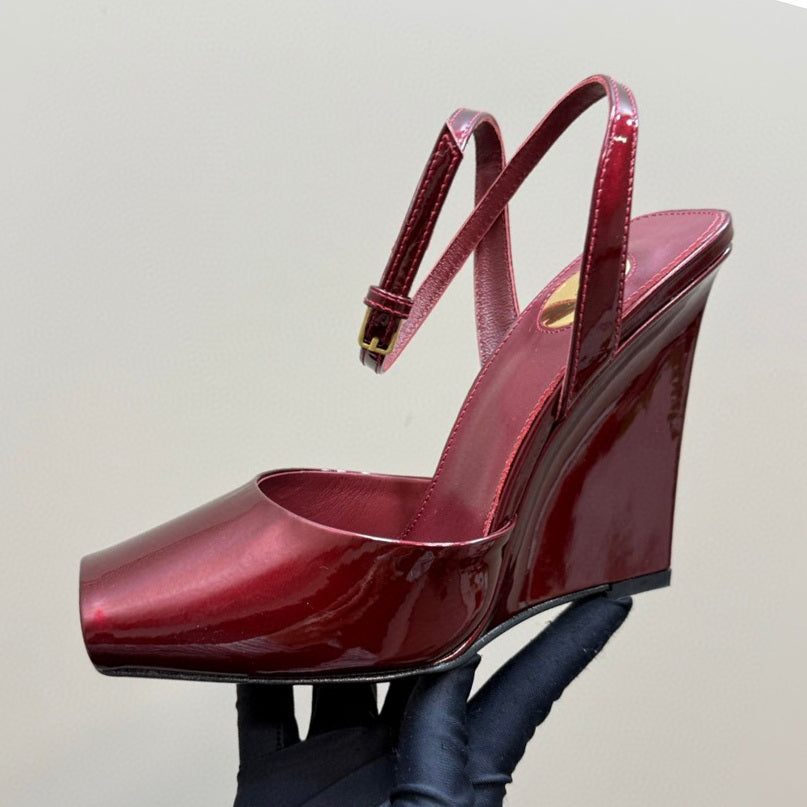 New Wedges Peep Toes Dress Shoes Sandals Square Toe 110mm Ankle Buckle High Heels Party Women Fashion Women Shoes Luxury Designer Wedgewedding shoes