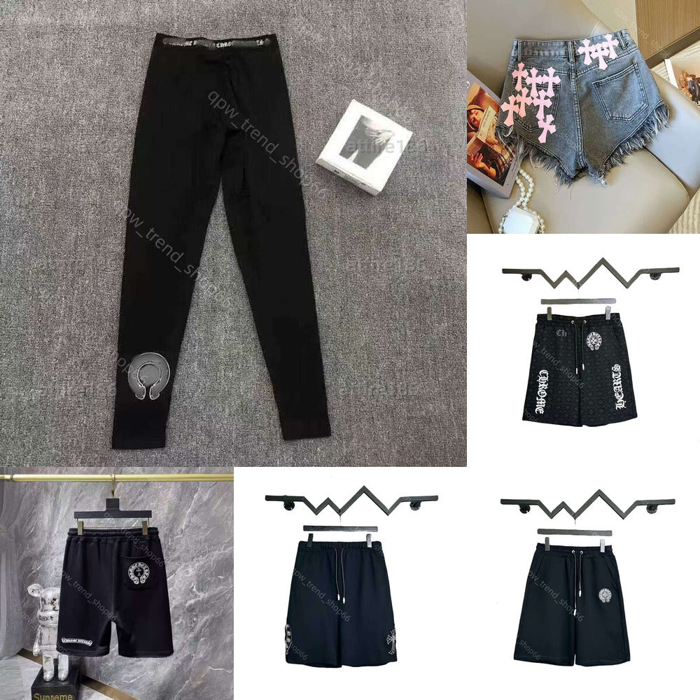 chrome heartshoodie designer women men leggings jeans fiess sports casual pants blue black cross print loose fit high quality shorts crome hearts ch