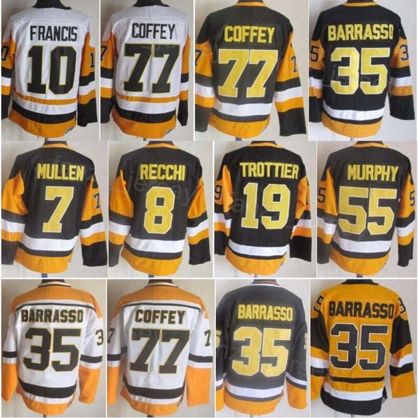 Man Vintage Hockey 19 Bryan Trottier Jerseys Retro 35 Tom Barrasso 77 Paul Coffey 8 Mark Recchi 7 Joe Mullen 10 Ron Francis Classic CCM Stit