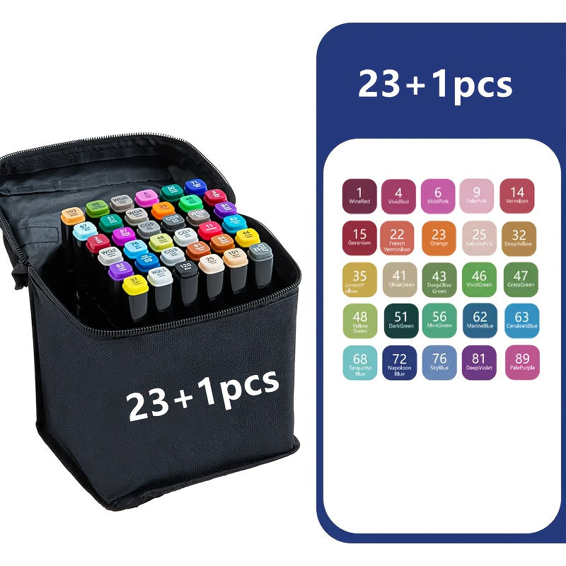 TEMU 24pcs-60pcs-80pcs Double-ended Marker Pen Set, Suitable For Comics And Sketches - Bright Colors, Plastic Casing, Perfect For Art Paintings And