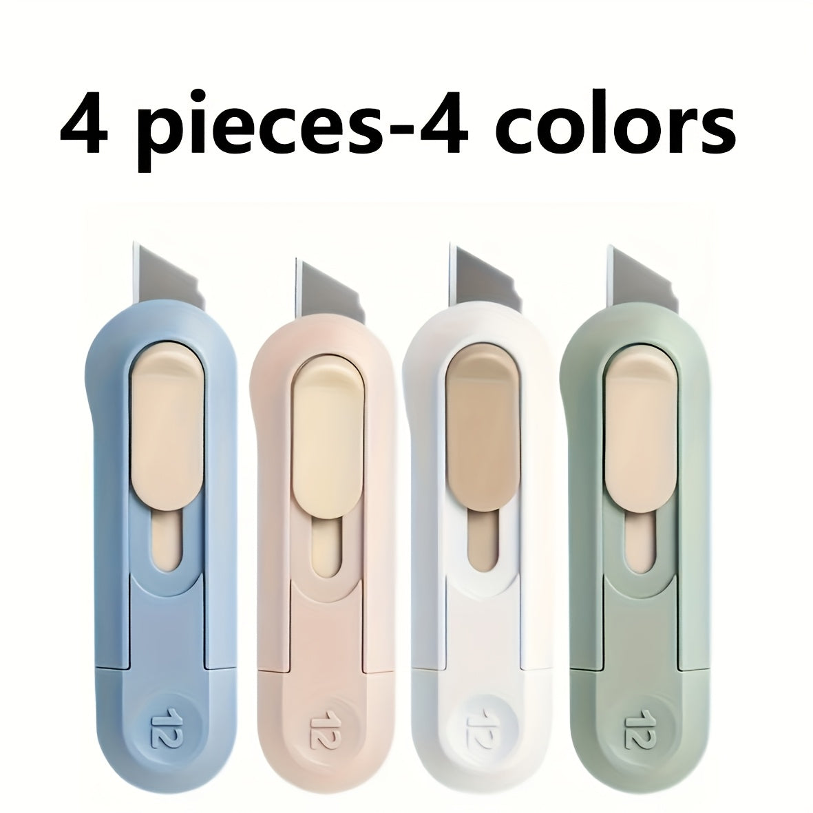 TEMU 4pcs Retractable Box Cutter - Mini Portable Utility Knife With Compact Blade, Suitable For Home, Office, Scrapbooking, And Crafts