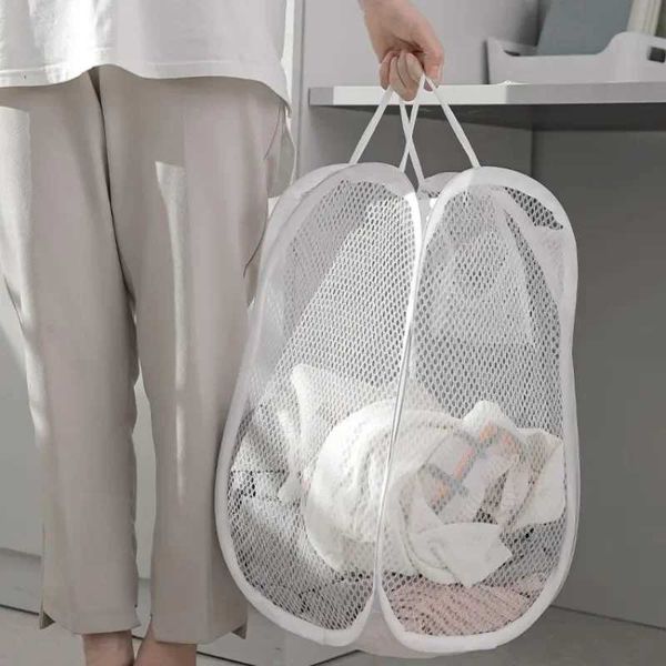 Mesh Foldable Dirty Clothes Basket Monochrome Minimum Dirty Clothes Basket Household Bathroom Laundry Basket W250120