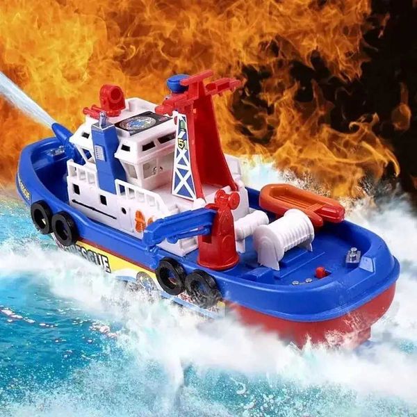 Light Up Spray Water Boat Electric Brinoly Barco de resgate Velocidade Fast Baby Electric Marine LED Speed Speedbox Bath Bath Toys Kids To