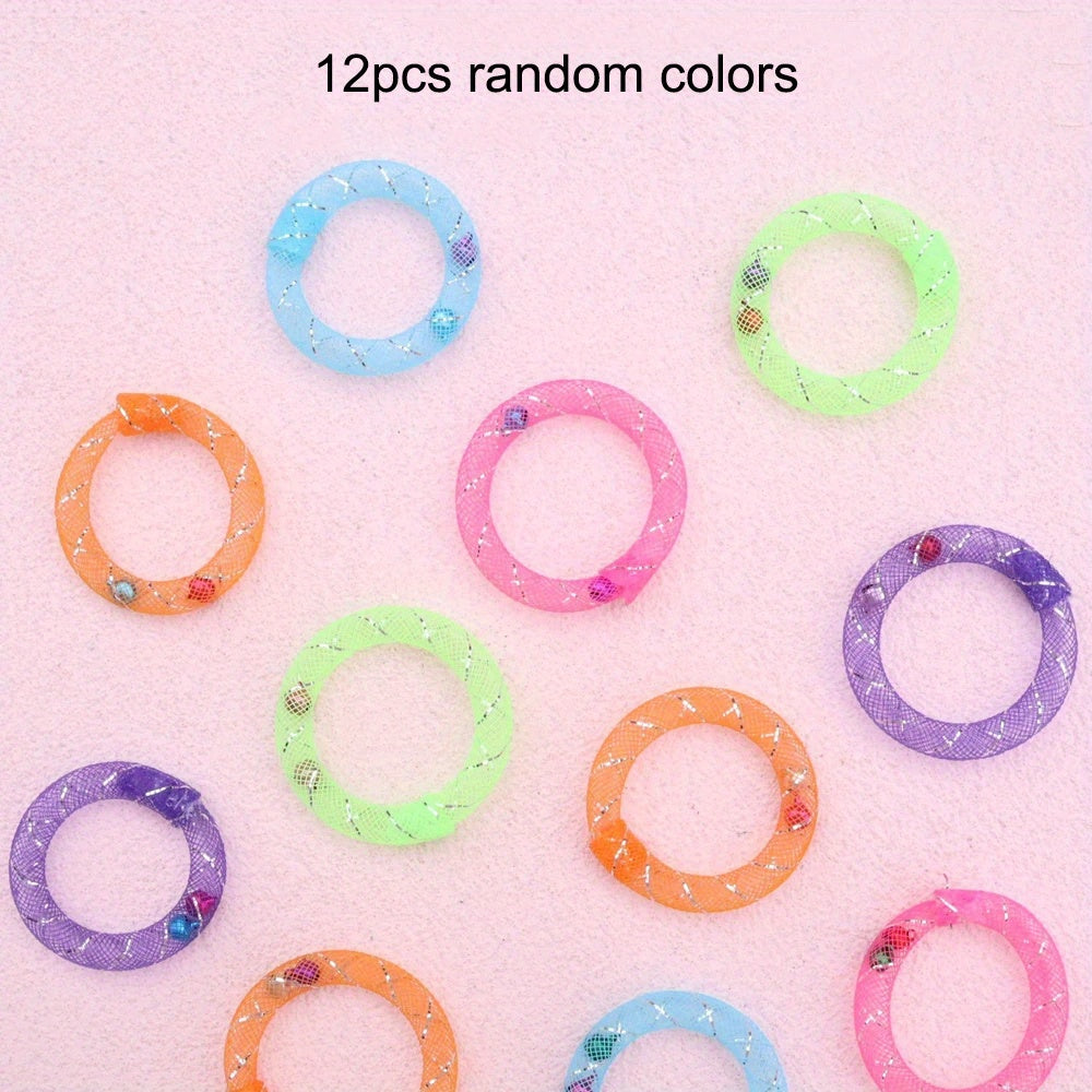 TEMU 6-12pcs Donut Bell-sounding Cat Toys - Interactive Grid Tube Chew Toys With Colorful Bells, Multi-colored Durable Plastic Pet -free Toys For