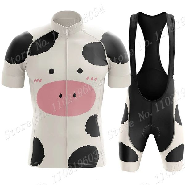 Cow Cycling Jersey Set Mens Cartoon Anime Clothing Road Bike Suit Mountain Bicycle Shirt Bib Shorts MTB Ropa Maillot 240711