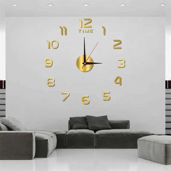 Modern Design Wall Clock 3D DIY Quartz Clock Fashion Watch Acrylic Mirror Sticker Living Room Home Decoration Clock W250107