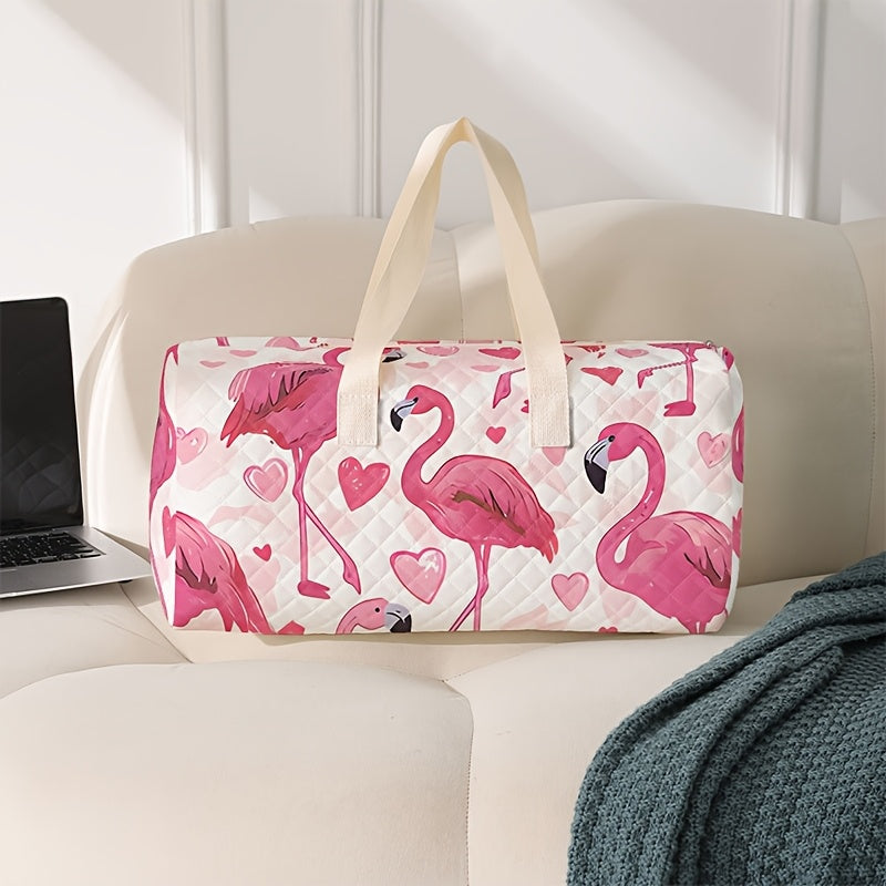 TEMU Love Flamingo Pattern Fashion Luggage Bag, Large Capacity Handbag, Portable Handbag, Travel Holiday Overnight Luggage Bag, Suitable For Storage,