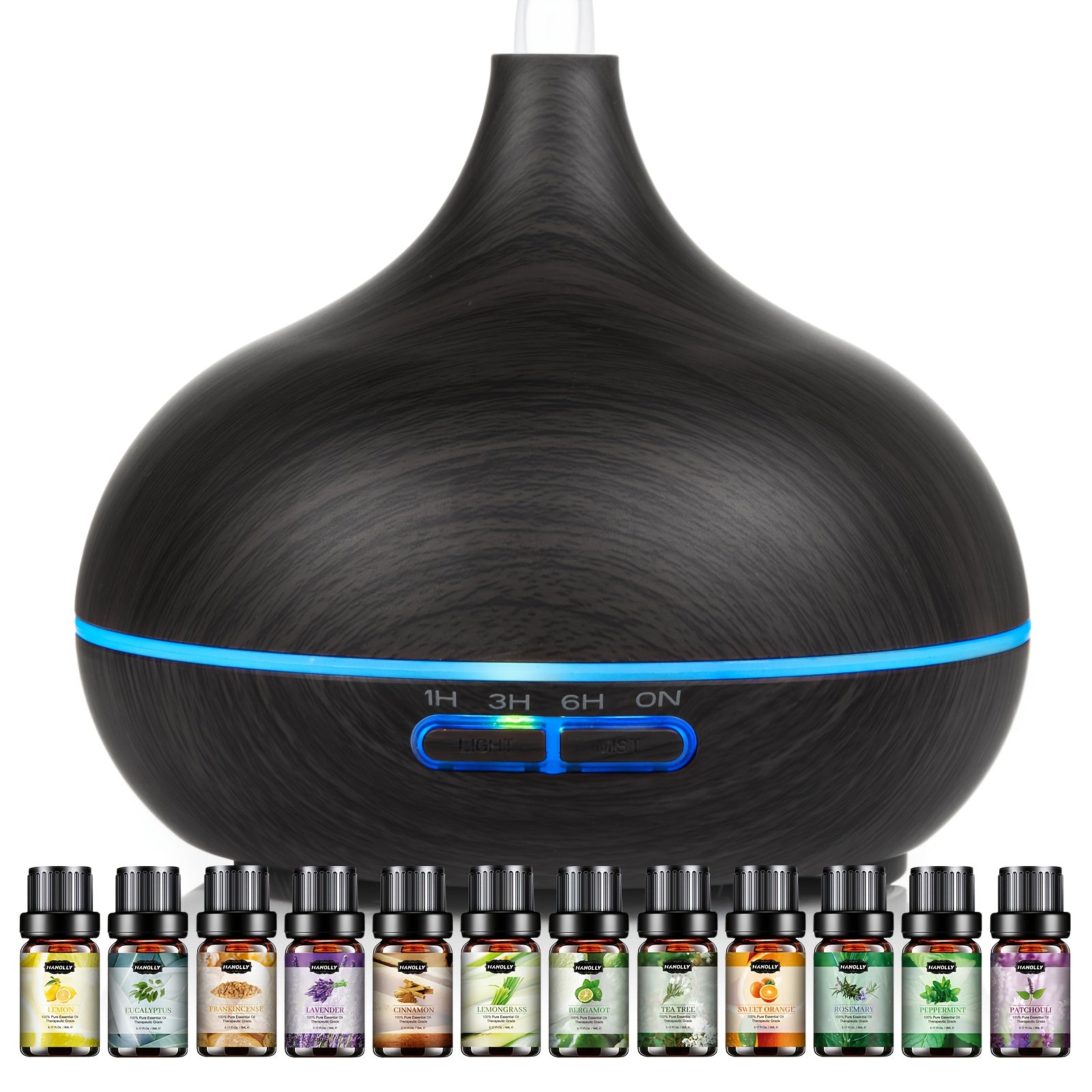 TEMU 18.6oz Essential Oil Diffuser Wood Grain Ultrasonic Air Humidifier Cool 7 Color Led Light With 12 Oils