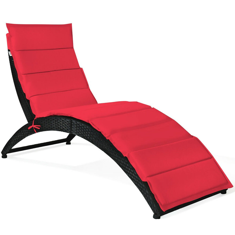 Folding Rattan Lounge Chair (1 or Set of 2) - 2 Chairs - Red