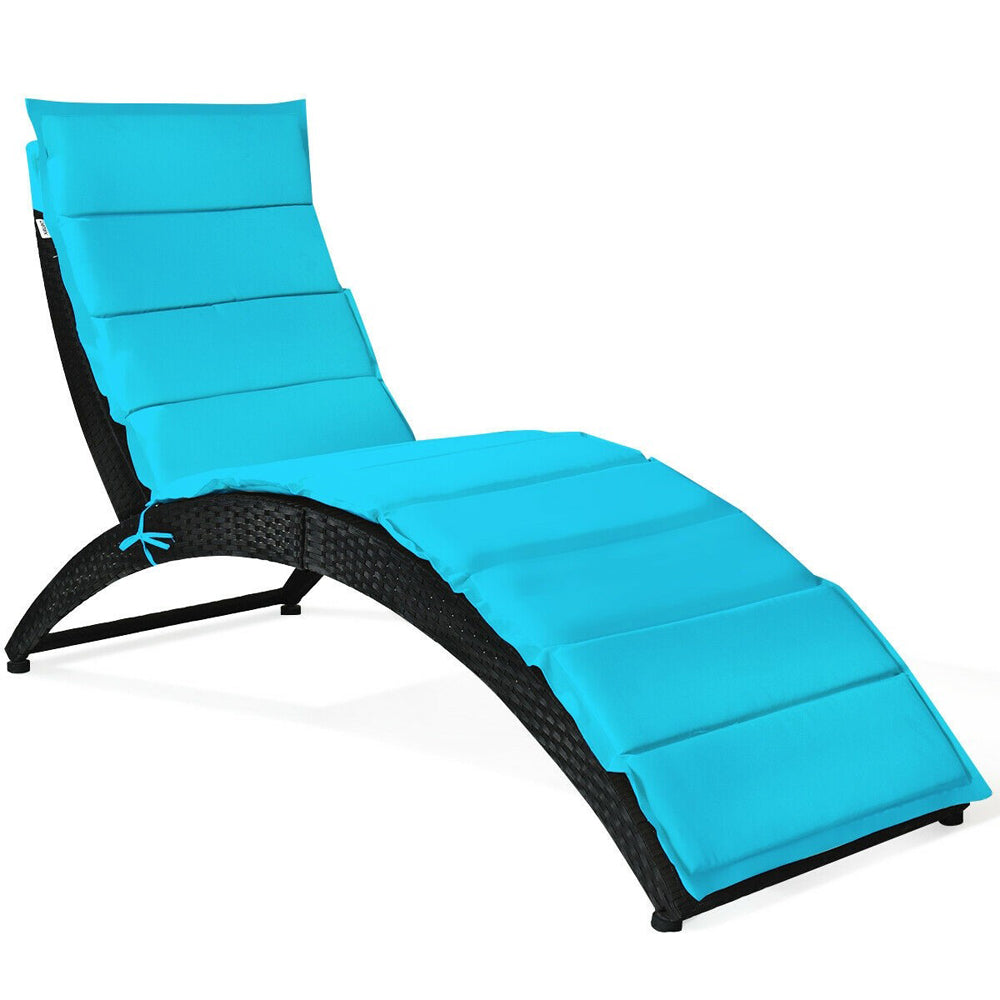 Folding Rattan Lounge Chair (1 or Set of 2) - 2 Chairs - Turquoise