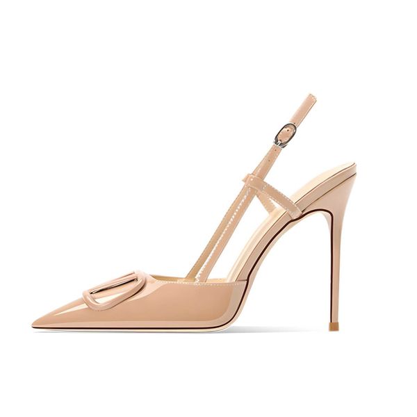 Dress 2024 New Womens V-shaped Buckle Toe Sandals Slim High Heels Back Empty Shoes H240530