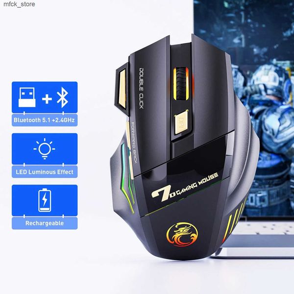 Mice Wireless Gaming USB IMICE GW-X7 3200DPI Dual Mode Rechargeable 7 Keys 2.4Ghz Silent Mouse Bluetooth 7-color Breathing LED J241220