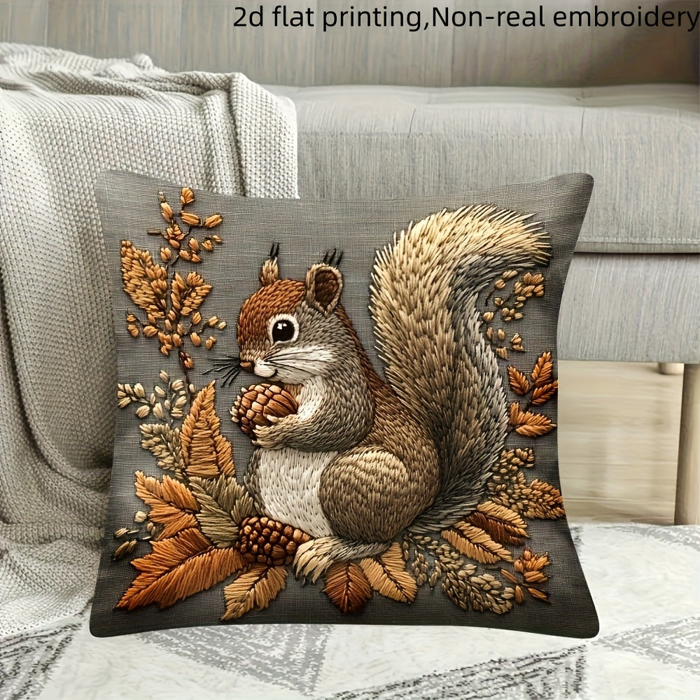 TEMU 1pc Vintage Squirrel Pillowcase - 18x18 Inch Rustic Farmhouse Decor With Zipper Closure, Machine Washable 100% Polyester Cushion Cover For Car,