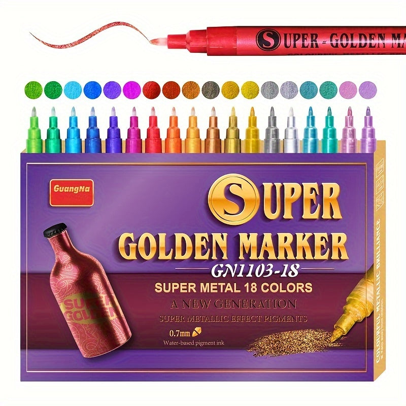 TEMU 18 Color Metallic Marker Pens 0.7mm Glitter Markers, Acrylic Markers For Stone Ceramic Fabric Pebbles Art Supplies