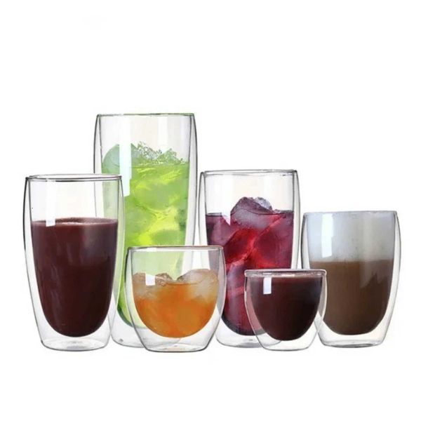 Stylish Transparent and Durable Double Wall Cup Set - Perfect for Beer Coffee Water and Wine - Heat Resistant Long L Y250117