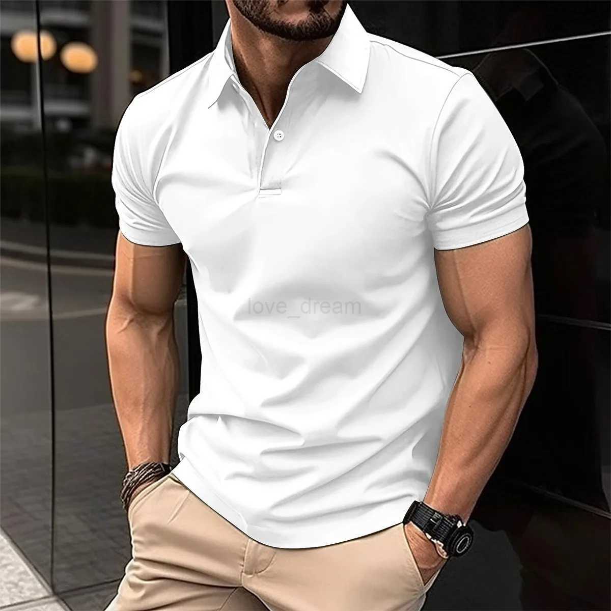 Mens Sports Korean casual trend slim fit short sleeved silk cotton collar solid color t-shirt POLO shirt poloXJ240920