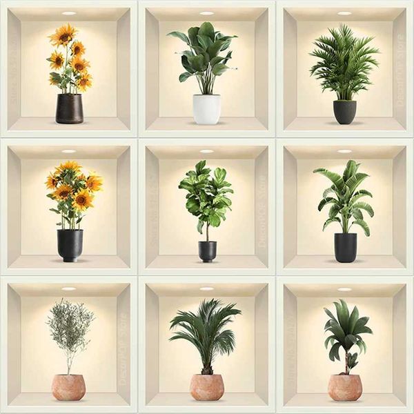 1pc 3D Green Potted Plants Wall Stickers Living Room Bedroom Office Art Mural Decals Home Decoration Wallpaper PVC Self Adhesive Y240730