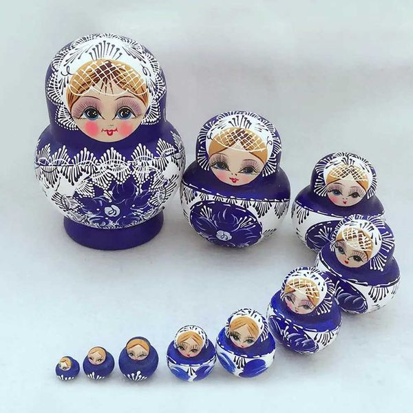 10 pieces-set of cute Matryoshka wooden dolls nest Babushka Russian hand-painted childrens Christmas toys childrens gift dolls M240828