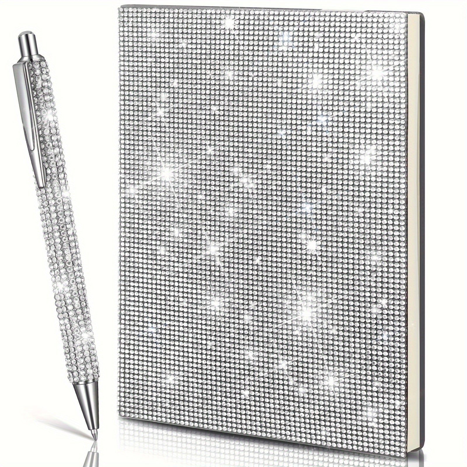 TEMU Notebook And Pen Sets, Crystal Pens, Crystal Journal, Bling Notebook, Diamond Travel Notebook, A5 Notebook Bling Office For Desk (white), Office