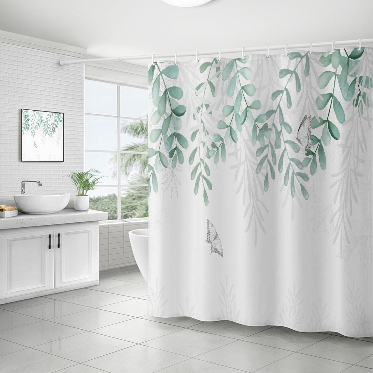 YL-37153 digital shower curtain cross-border plant flower waterproof polyester bathroom four-piece set dry and wet separation moisture-proof