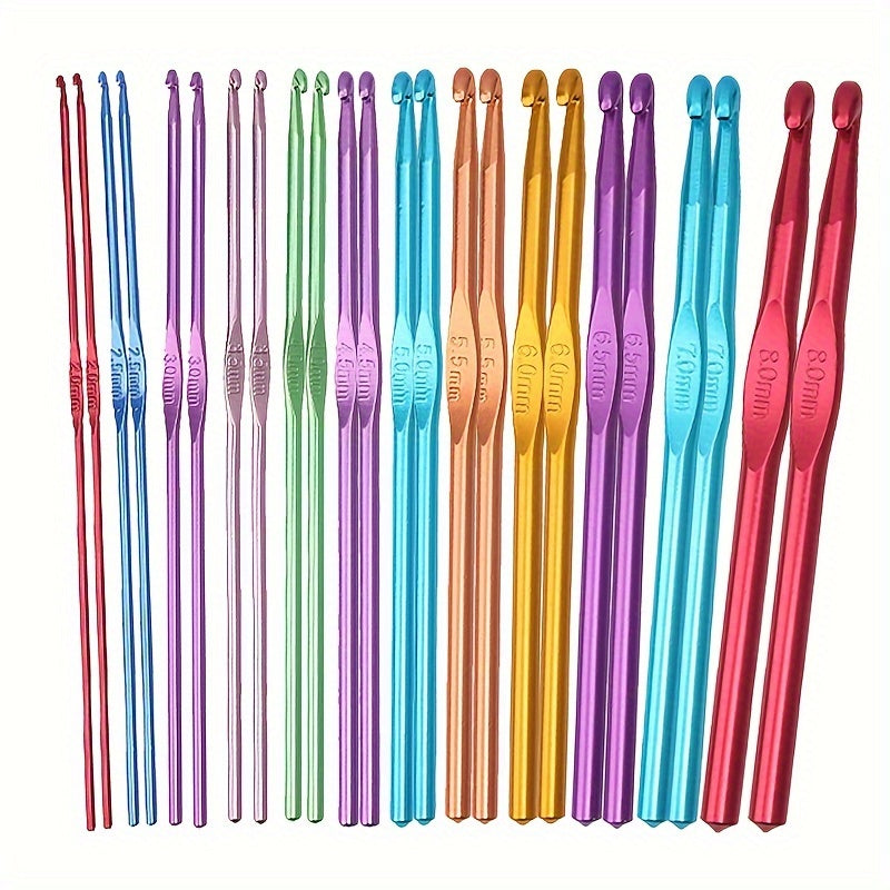 TEMU 24pcs Multicolor Aluminum Crochet Hooks Knitting Needles Craft Yarn, Handle Crochet Hooks, 2-8mm 2 Sets