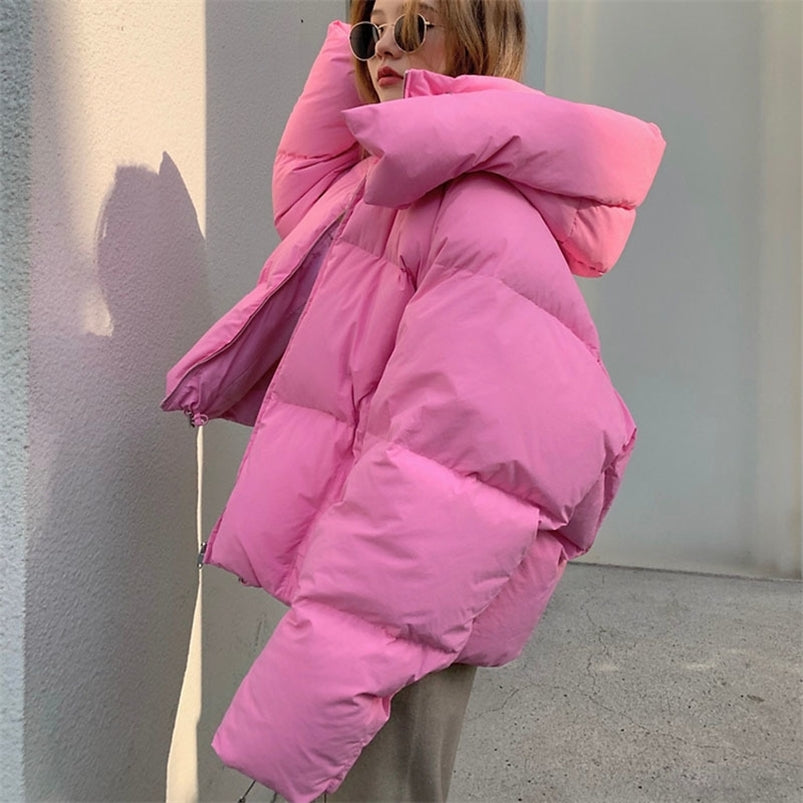 Women&#039;s Down Parkas Oversized Women Winter Jacket Short Hooded Parkas Casual Solid Color Thicken Warm Cotton-padded Outerwear Puffer Coats Fema