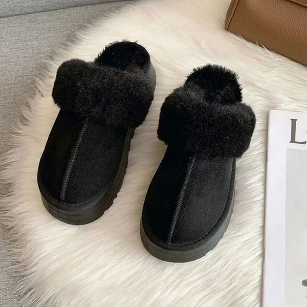 Snow Fur Slippers Female Wearing New Baotou Flat Half Drag Thick Sole Cotton Shoes Women Boots