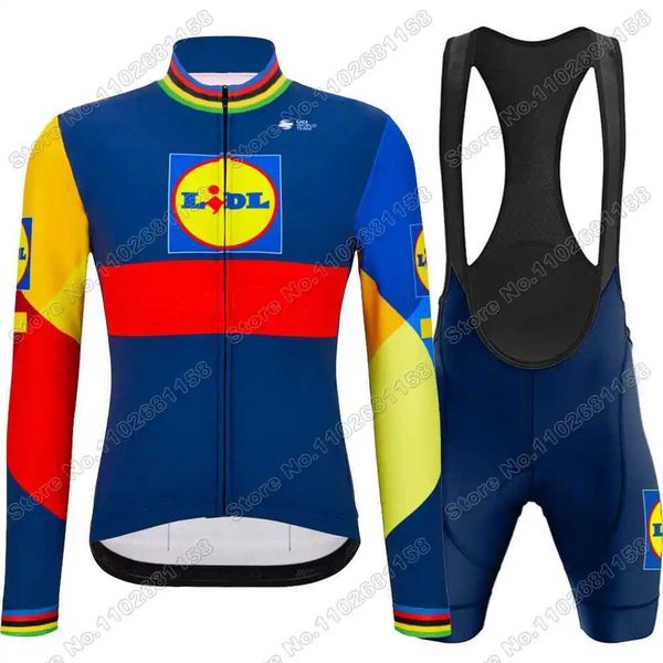 Fans Tops Tees 2024 Lidl Team Cycling Jersey Set Men Cycling Clothing Summer Long Sleeve Kit Road Bike Shirt Suit Bicycle Bib Shorts H241106