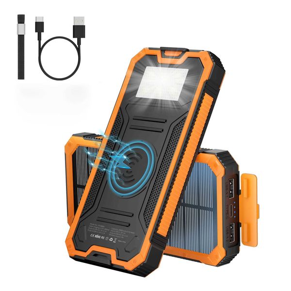 20000mAh wireless charging solar power bank with 4 outputs and built-in flashlight suitable for outdoor emergency Z241014