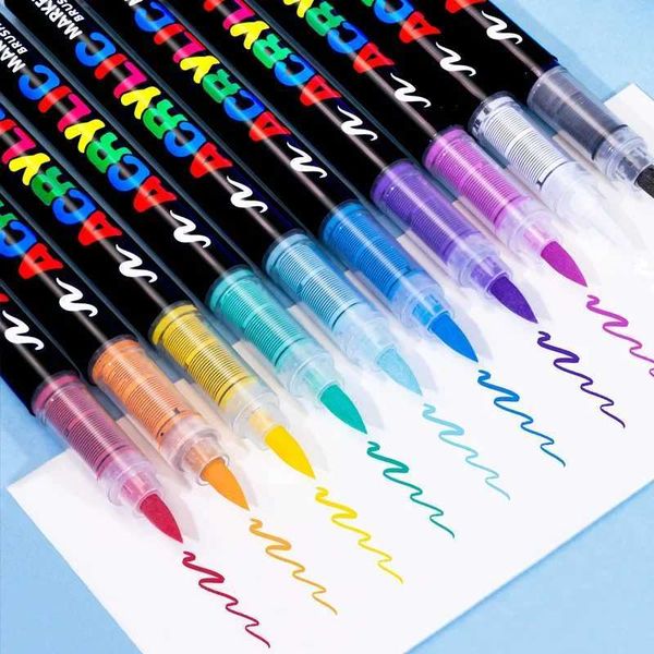 Watercolor Brush Pens 12-24-36 Colors Acrylic Marker Pens Waterproof Pen Soft brush Nib Student Art For Glass Stone Metal Glass Wood Plascti