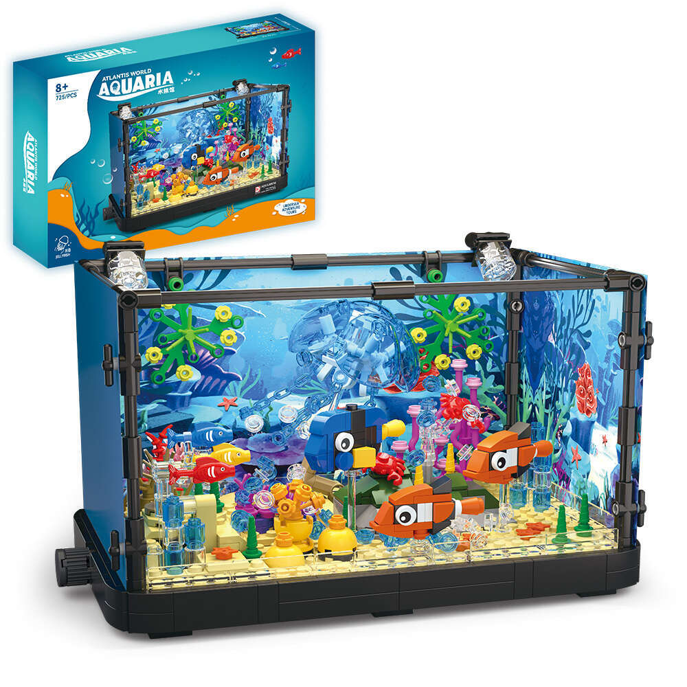 Fish Tank Kit with Lights, MOC Aquarium Marine Animal Building Bloc for Kids 6+, Bric Toys Gifts