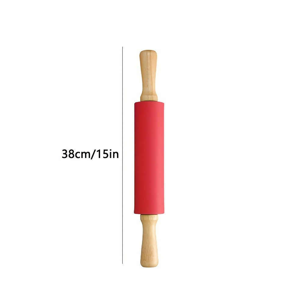 TEMU 1pc, Silicone Rolling Pin, Rolling Pin With Wooden Handle, Dough Roller, For Pizza, Pie, Dumplings, Noodles, And More, Kitchen Utensils, Kitchen