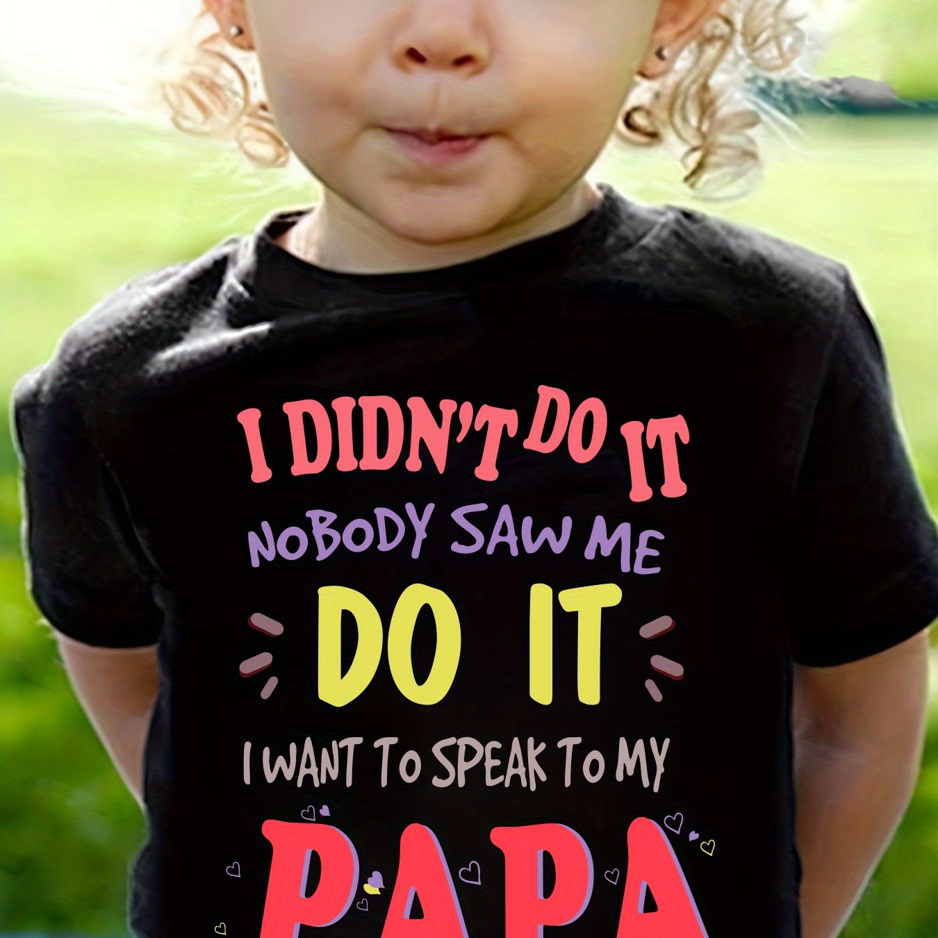 TEMU ' Funny " Nobody Saw Me Do It" Slogan T-shirt - 100% Cotton Oversized Casual Summer Tee With "papa" Print & Pink-yellow Lettering - Loose Fit