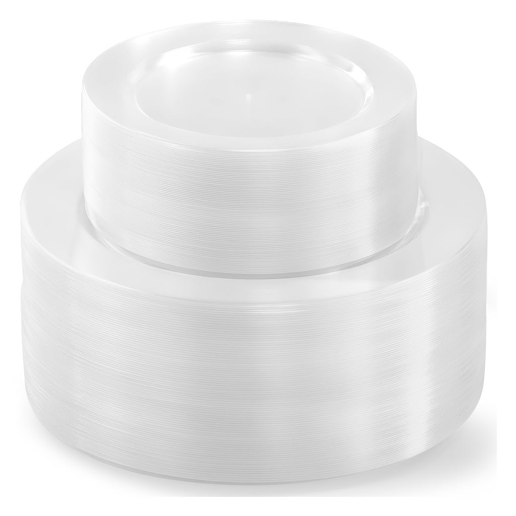 TEMU 200 Piece Combo Clear Plastic Plates - Premium Heavy-duty 100 Disposable 10.25" Dinner Party Plates And 100 Disposable 7.5" Salad Plates Hand