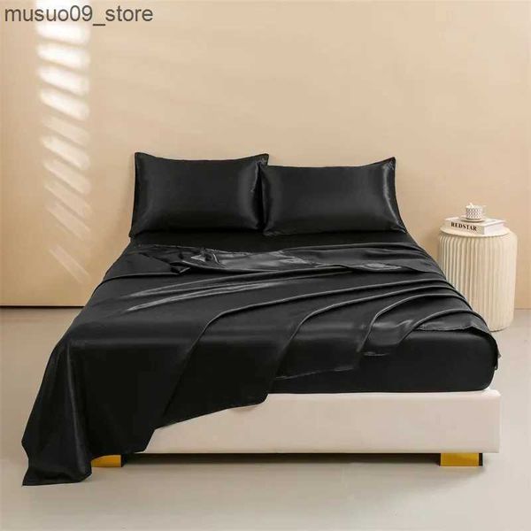 Bedding sets Satin Bed Sheets Queen Size Sheets Set 4 Pcs Silky Bedding Set 1 Deep Pocket Fitted Sheet + 1 Flat Sheet + 2 cases L240910