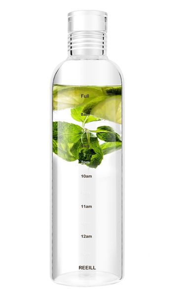 Clear Glass Water Bottles With Time Marker Non-slip Sleeve And Lid Reusable Glass Drinking Kettle Suitable For Drinks, Juices, Sodas, As Gif