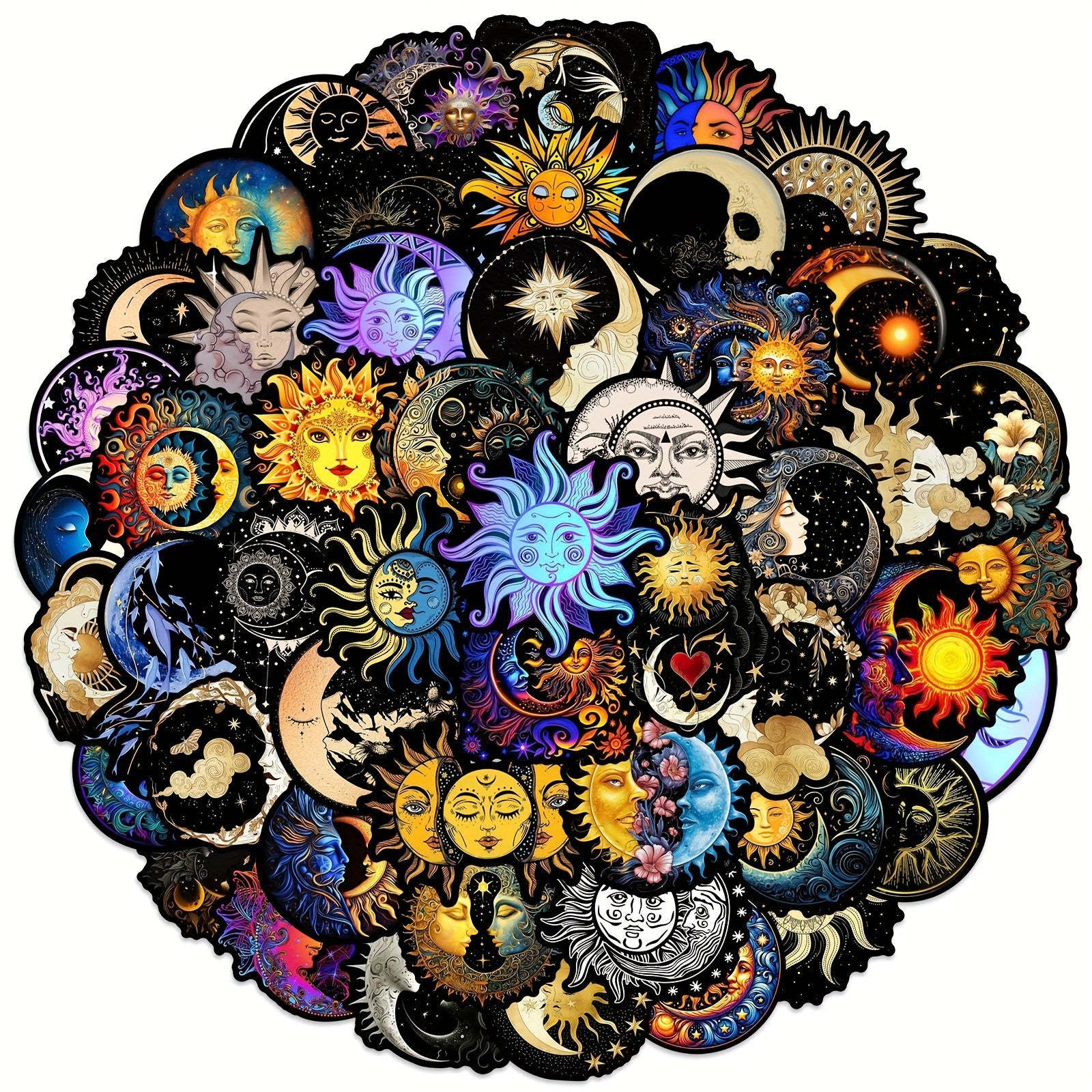 TEMU 50pcs Gothic Stickers - Celestial Graffiti Decals With Vibrant Colors, Intricate Patterns & Irregular Shapes For Diy Decoration On Laptops,