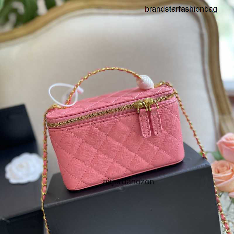 Womens Classic Cavir Leather Box Trunk Vanity Bags Real Leather Calfskin Card Holder Top Letter Handle Totes GHW Crossbody Shoulder Designer Handbag