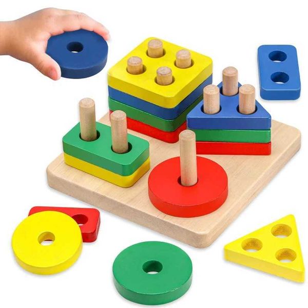 Educational Wooden Toys Shapes Geométricas Montessori Puzzle Classificação de cores Matemática Baby Pré -escolar Aprendizagem Educacional Ga