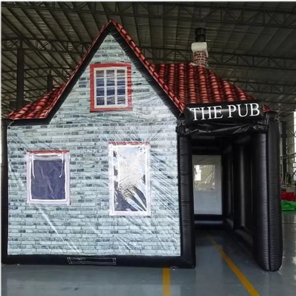 6m Lx5mWx4mH High quality Custom house shaped giant inflatable bar tent irish pub tavern with casks for outdoor party