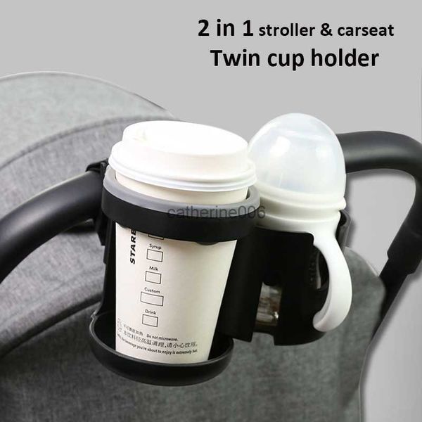 Universal Stroller cup Holder 2 In 1 Twin pram water milk bottle rack Drinks Stand Carrying Case for Bikes Trolleys Pushchairs L230625