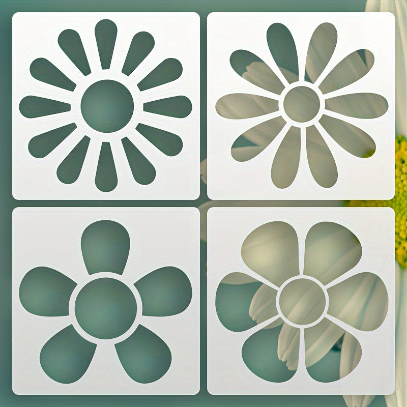 TEMU 4pcs Daisy Stencils, 5.1 Inch Reusable Daisy Drawing Templates, Flower Stencil For Fabric, Wall, Portfolio, Furniture, Cards Diy Crafts