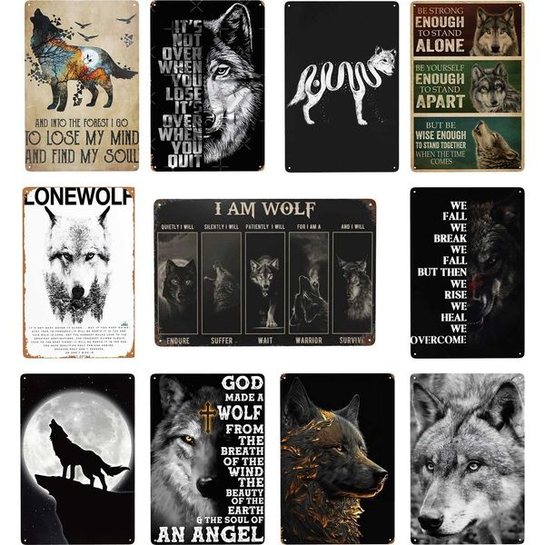 1pc Vintage Wolf Be Strong Enough Metal Tin Signs Retro for Home Kitchen Bar Coffee Shop Club Wall Decoration 8x12inchXJ250116