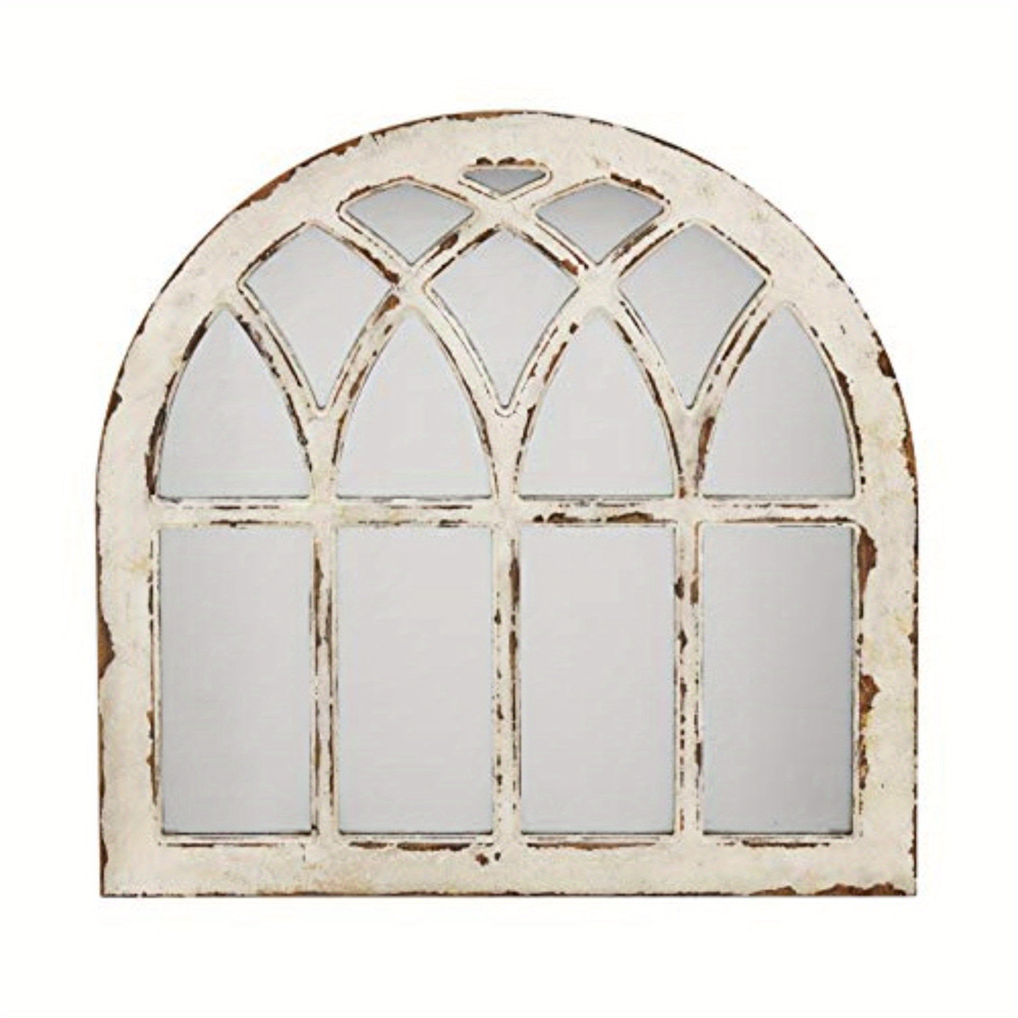 TEMU Distressed Arched Window Wood Wall Mirror, Accent Wall Mirror, Farmhouse Wall Decor (white)